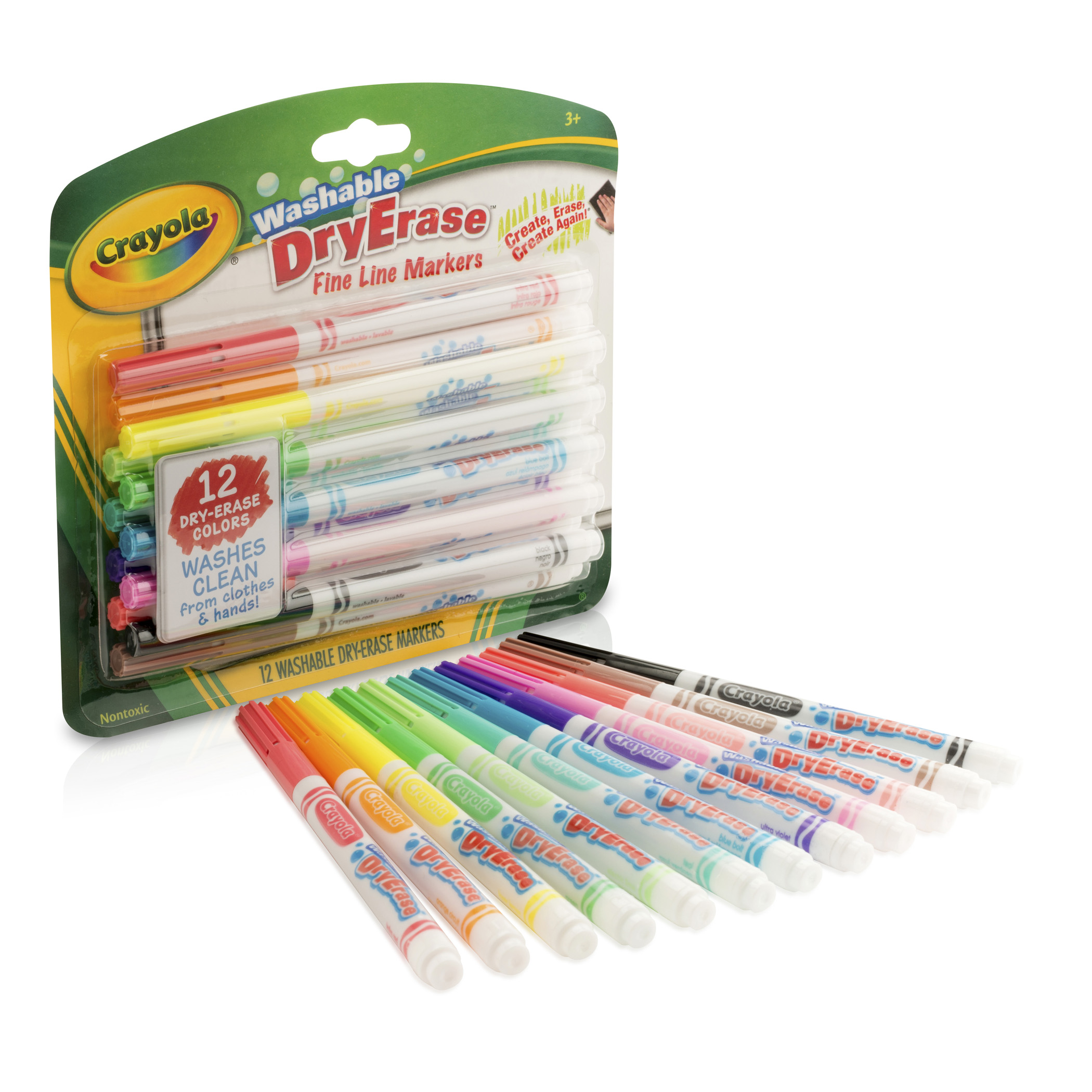 Washable Dry Erase Markers, Fine Line, 12 Count