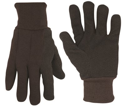 CLC� BROWN COTTON JERSEY GLOVES WITH PVC GRIPPER DOTS