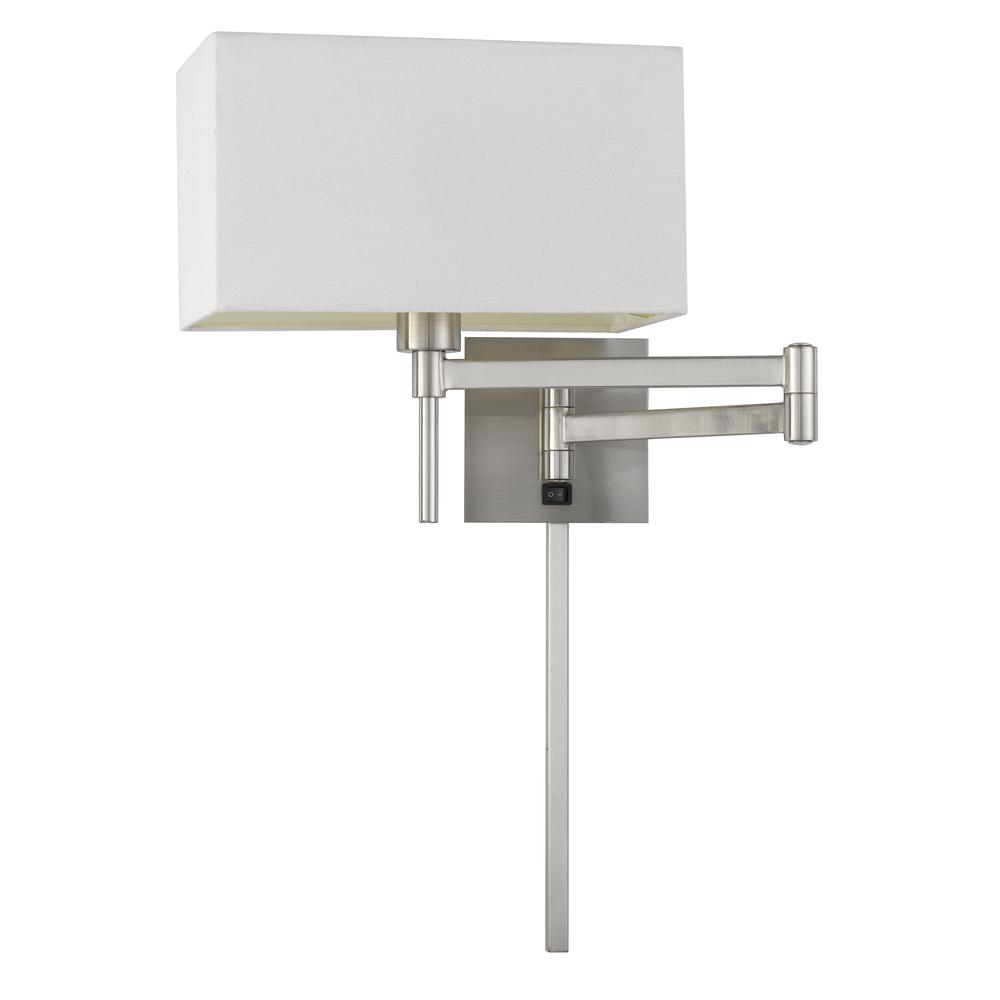 60W Robson Wall Swing Arm Reading Lamp With Rectangular Hardback Fabric Shade. 3 Ft Wire Cover included., WL2930BS