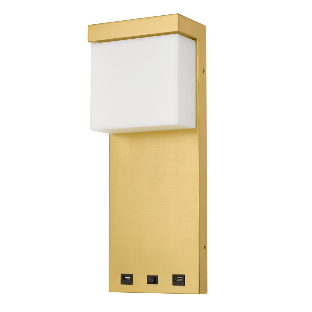 Getafe metal LED bedside wall sconce with rocker switch and 2 USB charging ports
