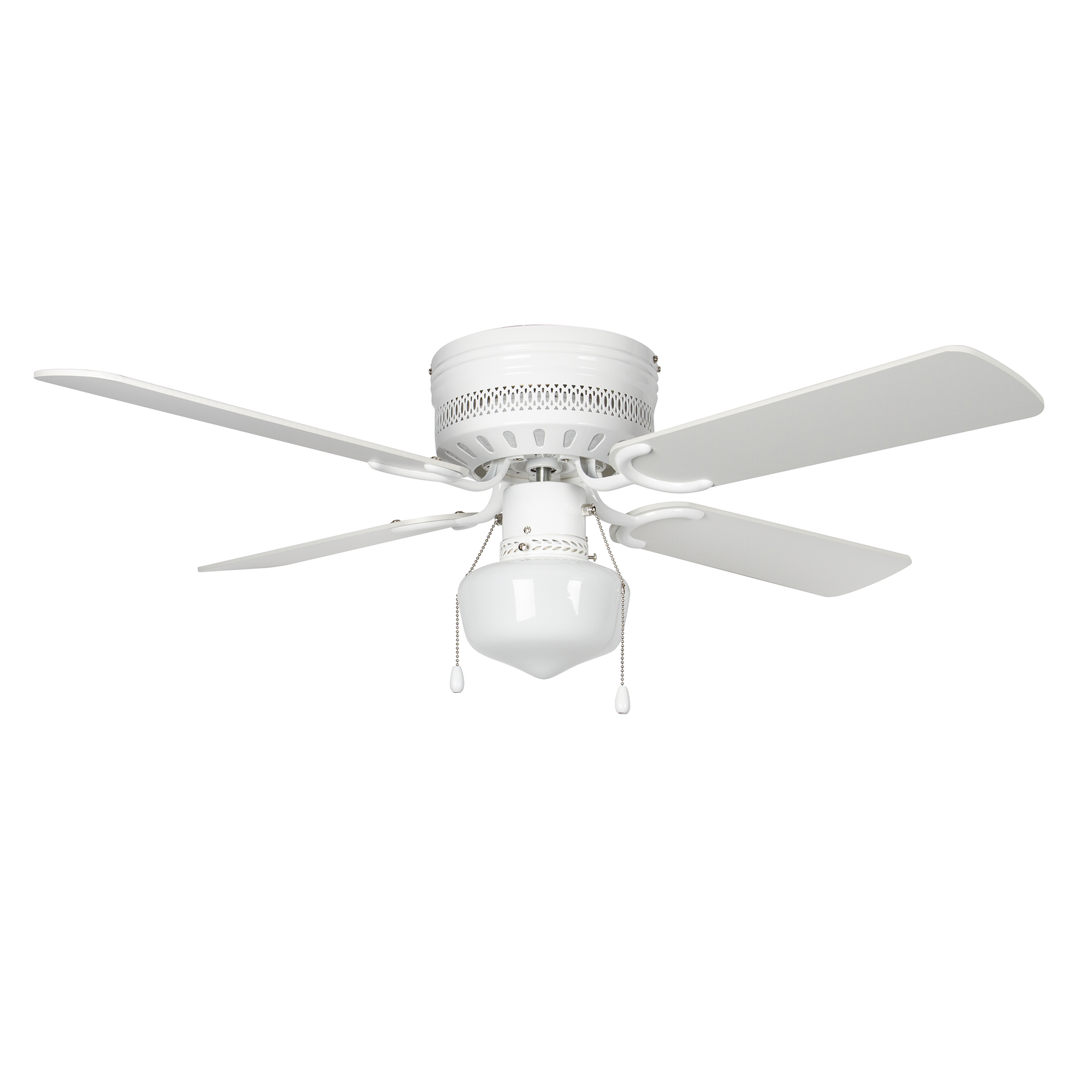 Concord Fans 42 Inches Hugger 4-Blade Fan - Schoolhouse Glass - with White Finish
