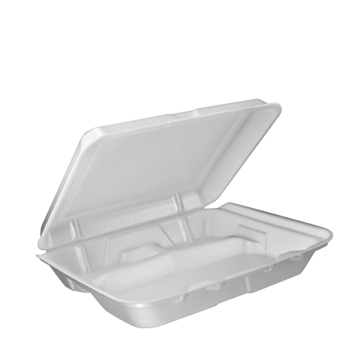 Foam Container, Hinged Lid, 3-Comp, 9 1/2 x 9 1/4 x 3, 200/Carton