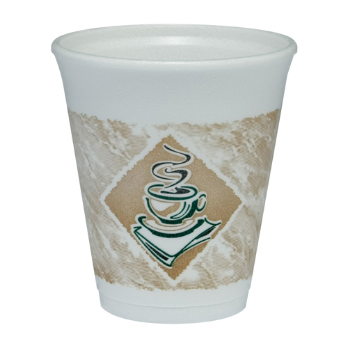 Caf� G Foam Hot/Cold Cups, 8oz, White w/Brown & Green, 1000/Carton