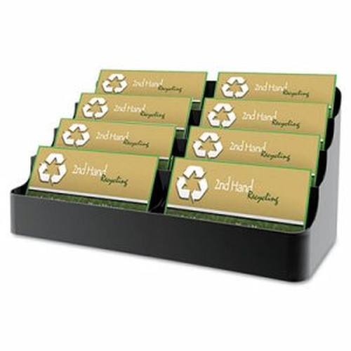 Recycled Business Card Holder, Holds 400 2 x 3 1/2 Cards, Eight-Pocket, Black