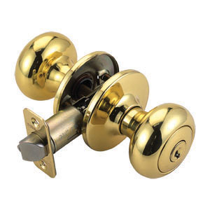 Cambridge 2-Way Latch Entry Door Knob, Adjustable Backset, Polished Brass