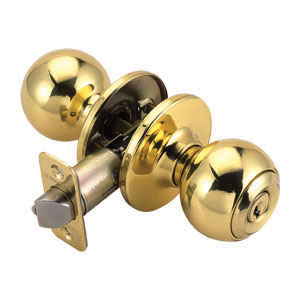 Ball 2-Way Latch Entry Door Knob, Adjustable Backset, Polished Brass