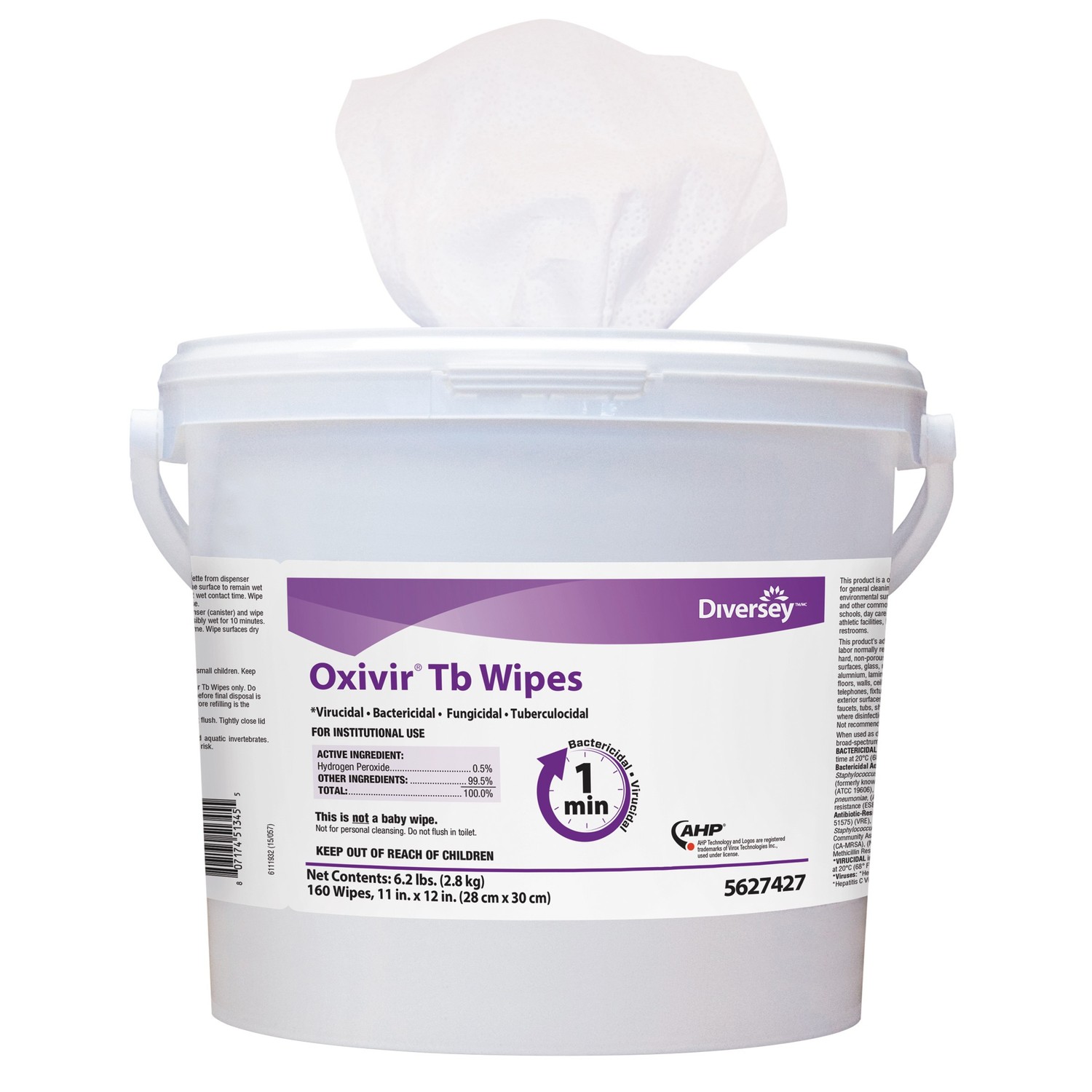 Oxivir TB Disinfectant Wipes, 6 x 7, White, 60/Canister