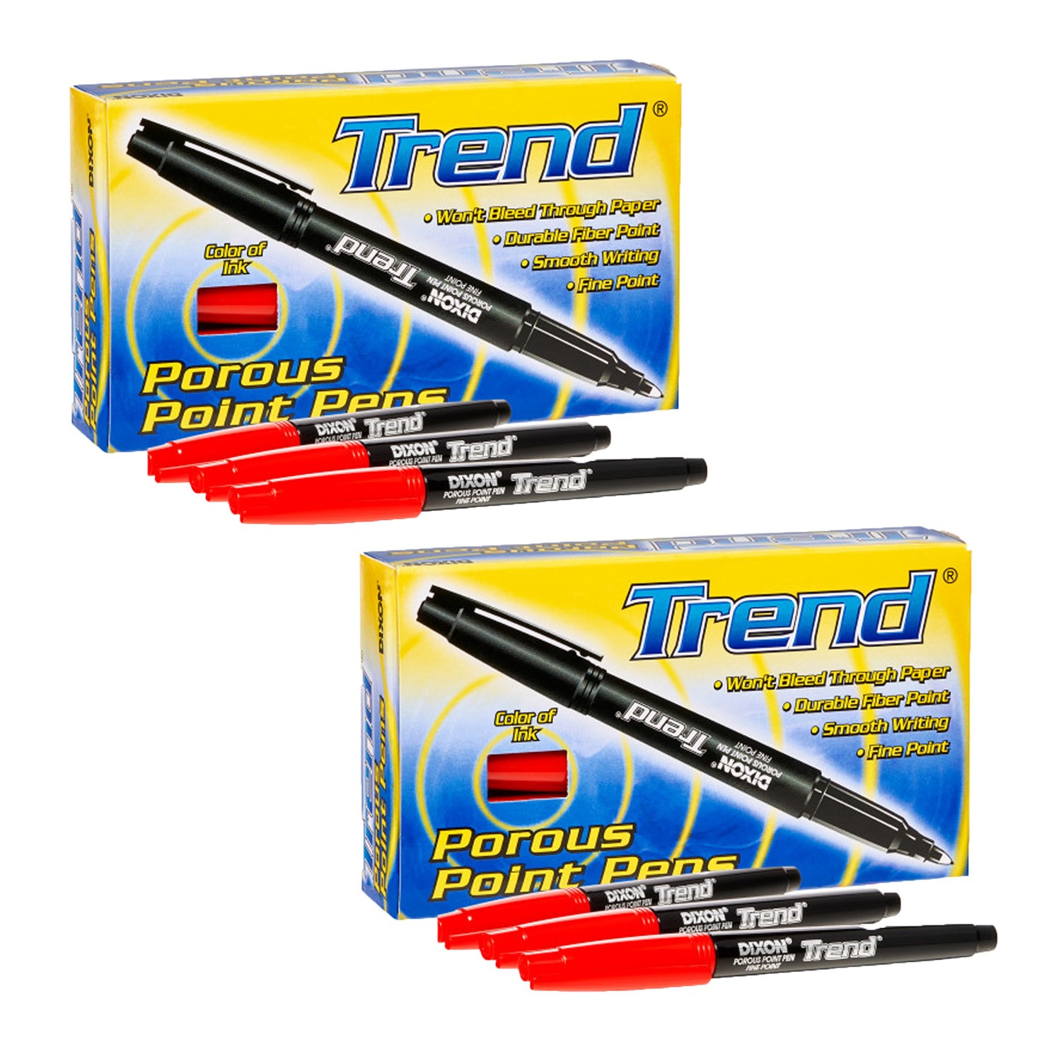 Trend Porous Point Pens, Red, 12 Per Pack, 2 Packs