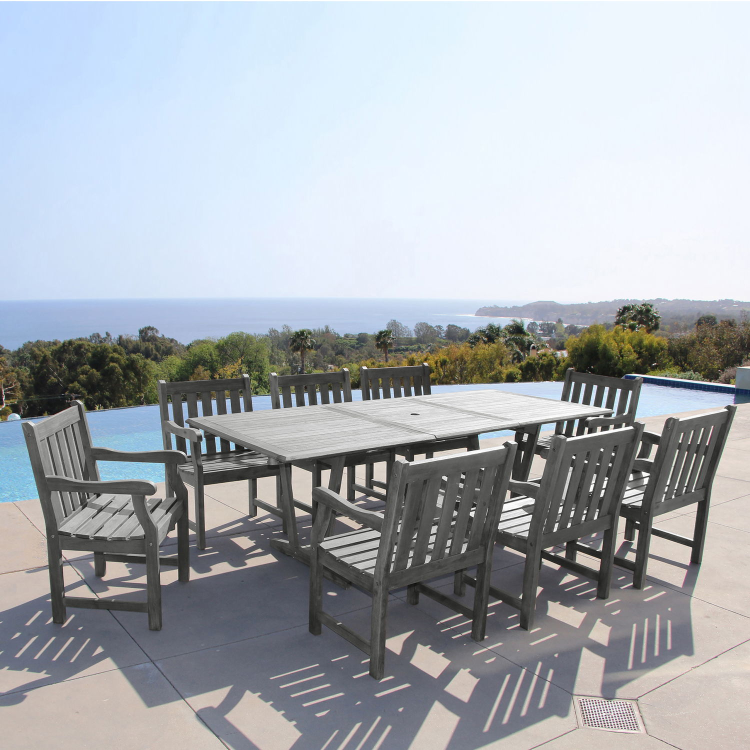 Renaissance Outdoor 9-piece Hand-scraped Wood Patio Dining Set with Extension Table