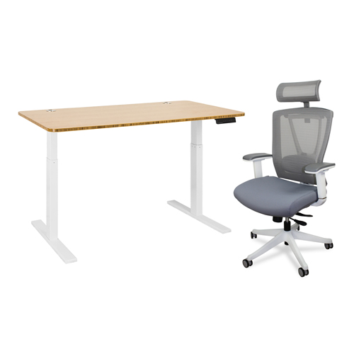 Home Office Height Adjustable Standing Desk and Ergonomic Chair Combo, Productive Set
