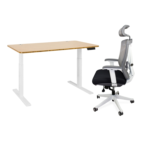 Home Office Height Adjustable Standing Desk and Ergonomic Chair Combo, Growth-hacking Set