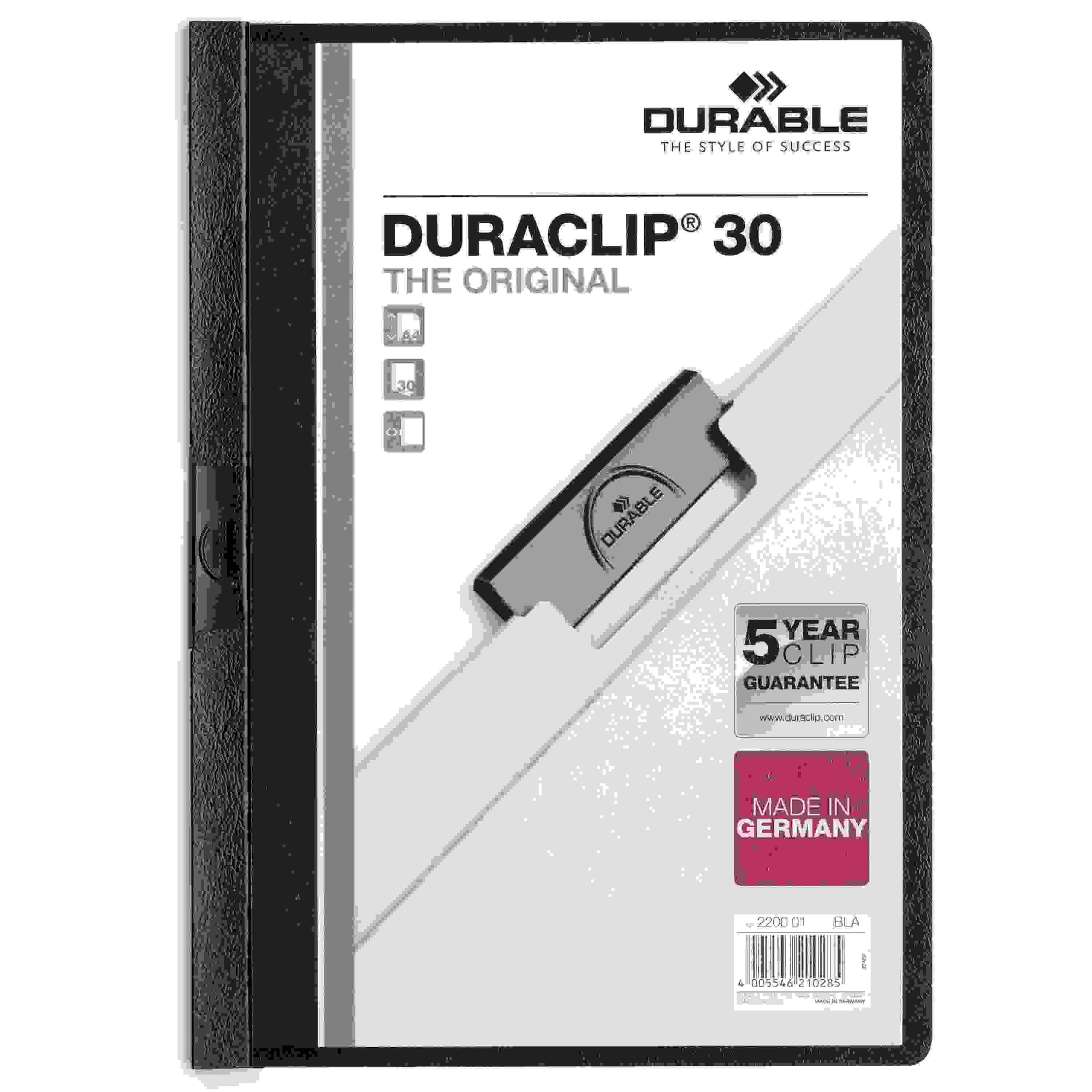 Vinyl DuraClip Report Cover w/Clip, Letter, Holds 30 Pages, Clear/Black
