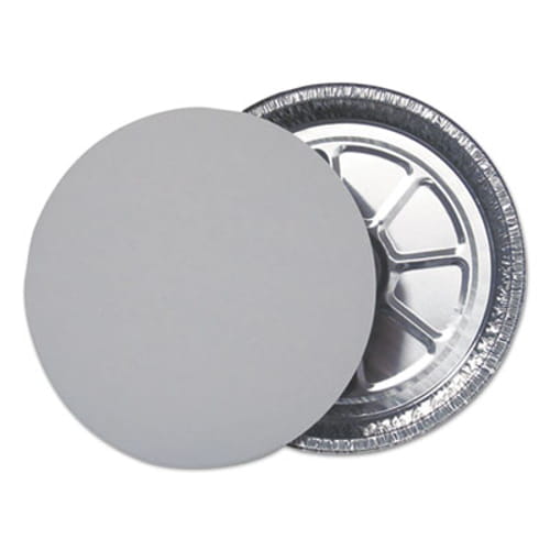 Aluminum Round Containers with Board Lid, 9" Diameter x 1.94"h, Silver, 250/Carton