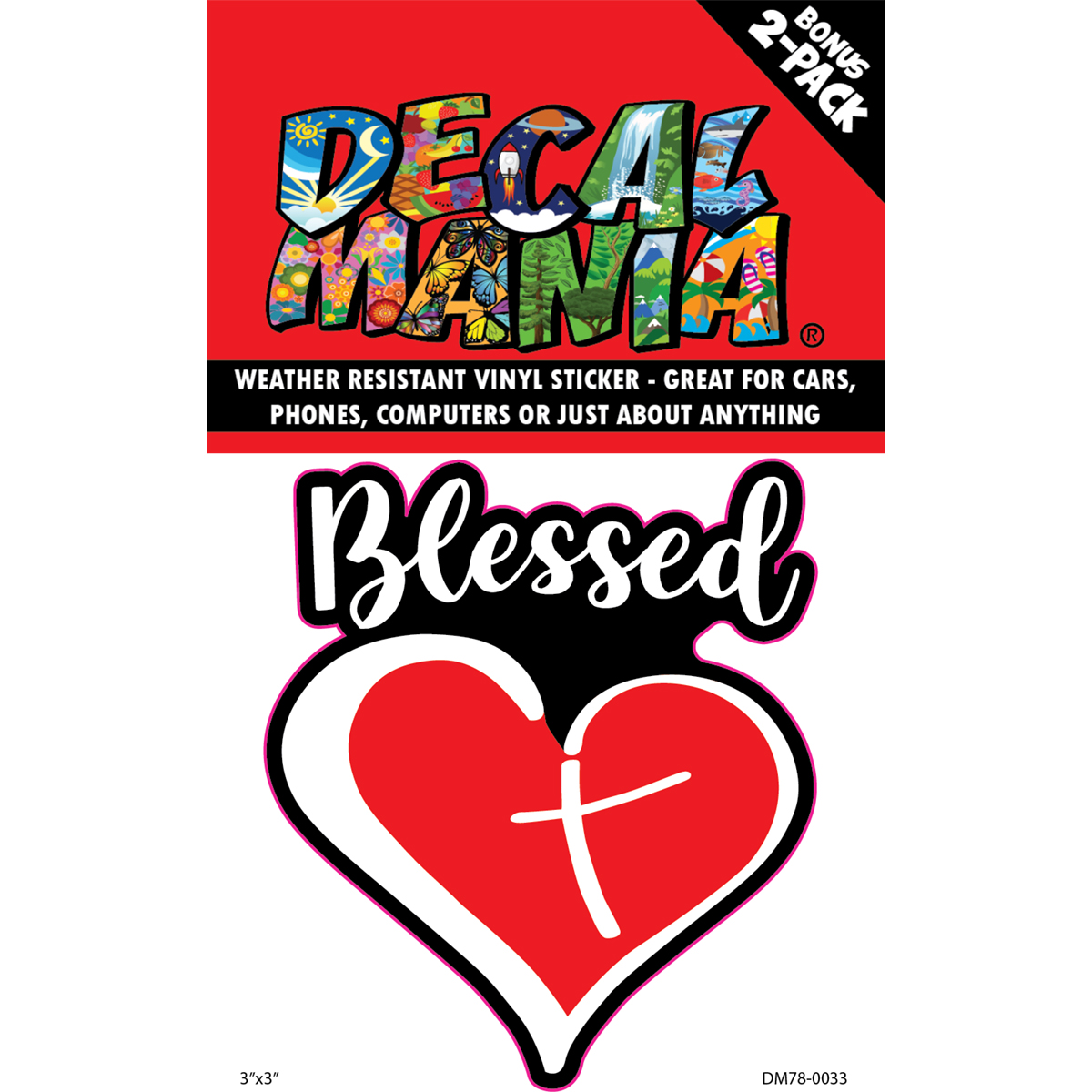 Decal Blessed Heart Cross 2PK 3in