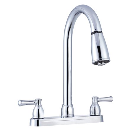 NON-METALLIC DUAL LEVER PULL-DOWN RV KITCHEN FAUCET - CHROME POLISHED
