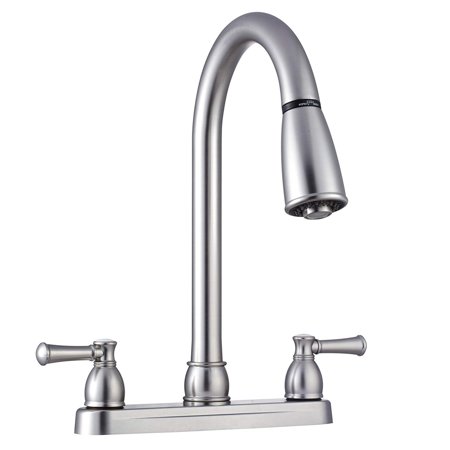 Non-Metallic Dual Lever Pull-Down RV Kitchen Faucet - Brushed Satin Nickel