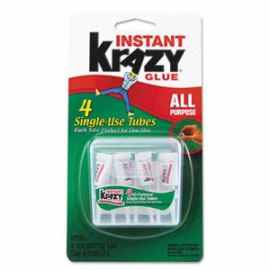 Krazy Glue Single-Use Tubes w/Storage Case, 0.07 oz, 4/Pack