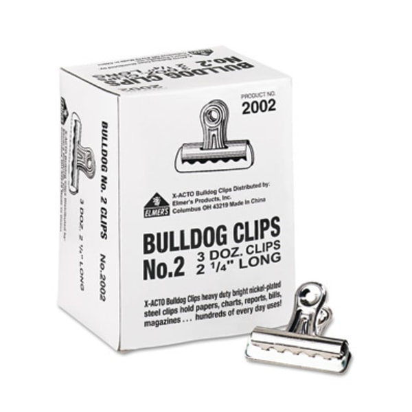 Bulldog Clips, Medium, Nickel-Plated, 36/Box