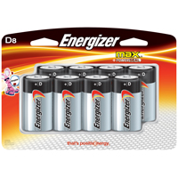 Energizer E95BP-8H Non-Rechargeable Alkaline Battery, 1.5 V, D, Zinc Manganese Dioxide