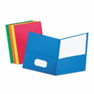 Twin-Pocket Folder, Embossed Leather Grain Paper, Assorted Colors, 25/Box