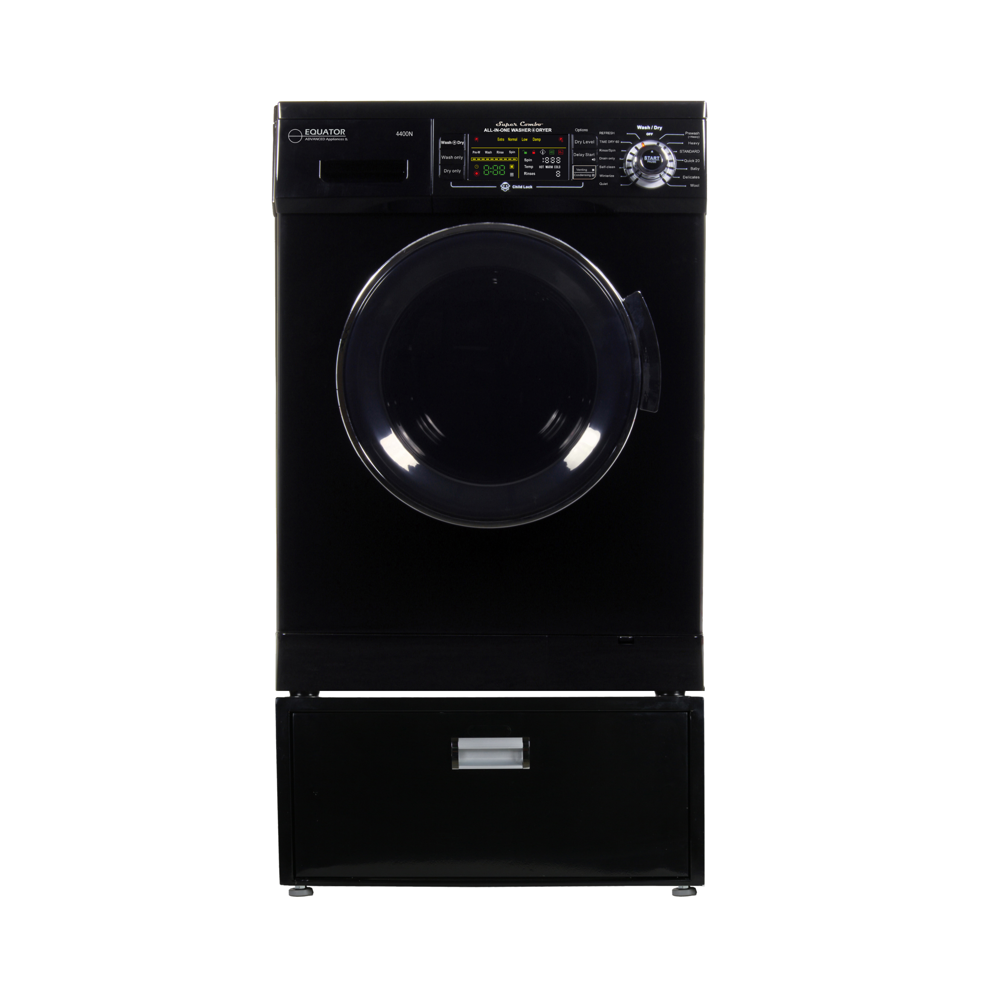 Equator Compact 13 lbs Combination Washer DryerVented/Ventless Dry + Laundry Pedestal with Drawer