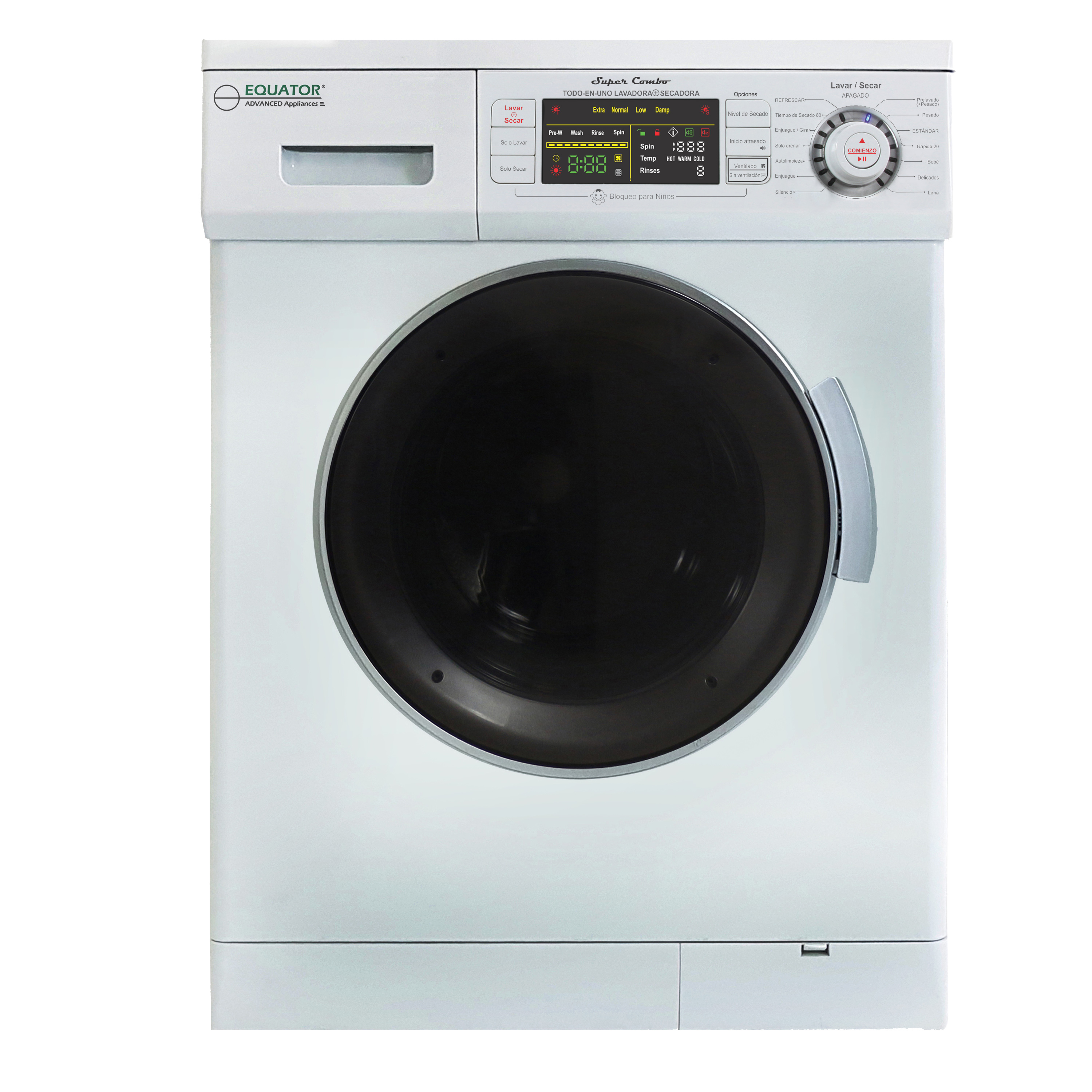 1.57 cu. ft. White High Efficiency Vented / Ventless Electric All-in-One Washer Dryer Combo With Spanish Display