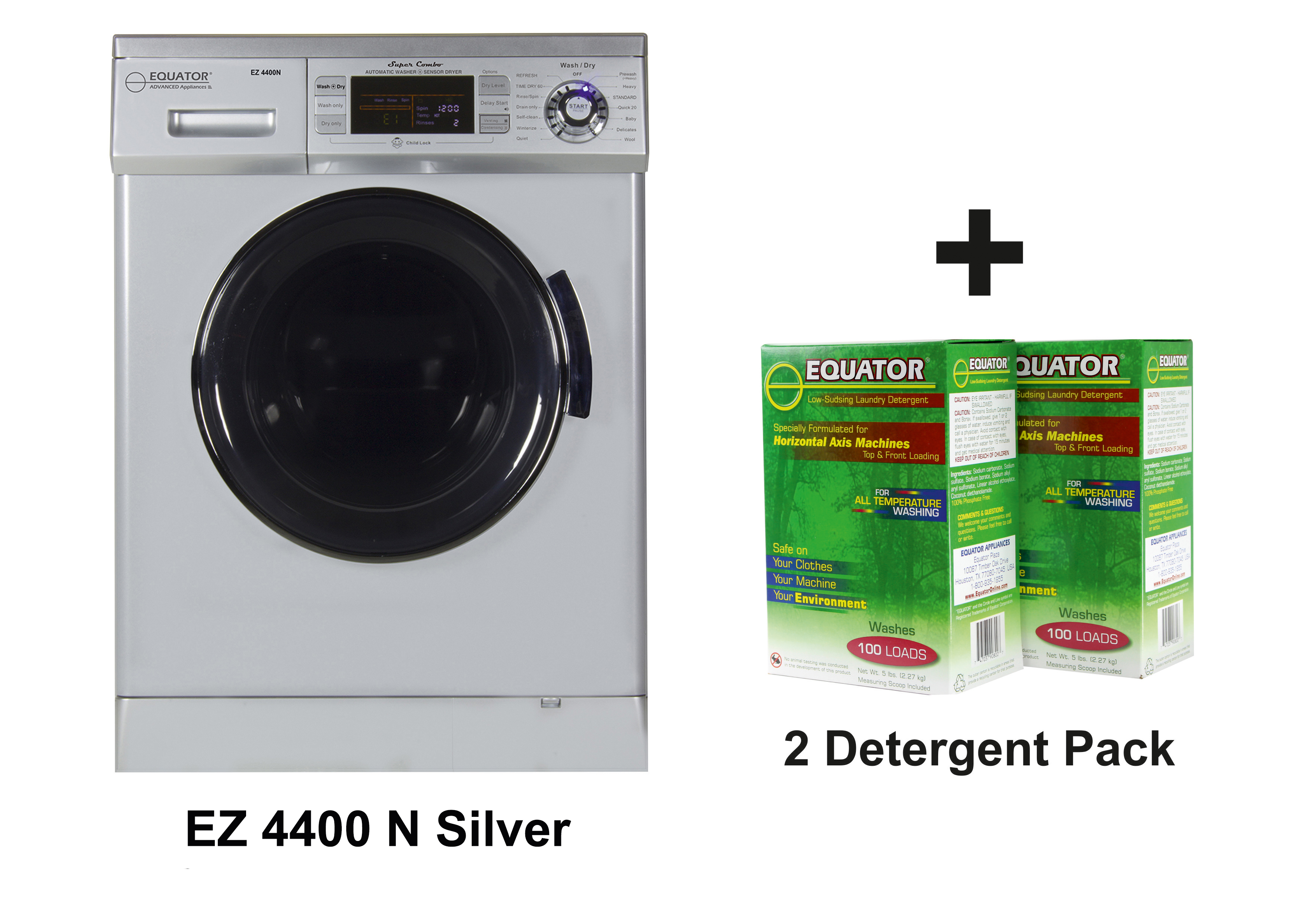 Equator Combination Washer Dryer, Silver with HED 2 Boxes (1 Box-100 Loads)