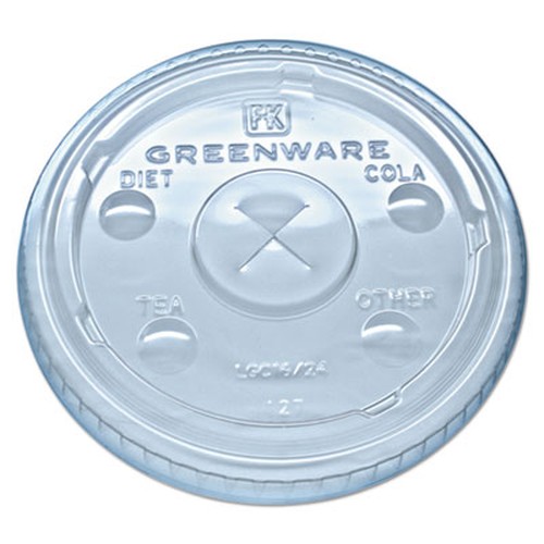 Greenware Cold Drink Lids, Fits 16-18, 24 oz Cups, X-Slot, Clear, 1000/Case