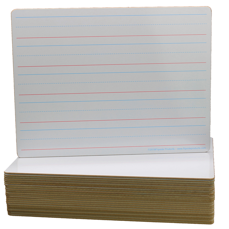 Two-Sided Red and Blue Ruled Dry Erase Board, 12 x 9, Ruled White Front, Unruled White Back, 24/Pack