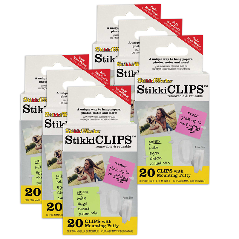 Stikki Clips with Mounting Putty, 20 Per Pack, 6 Packs