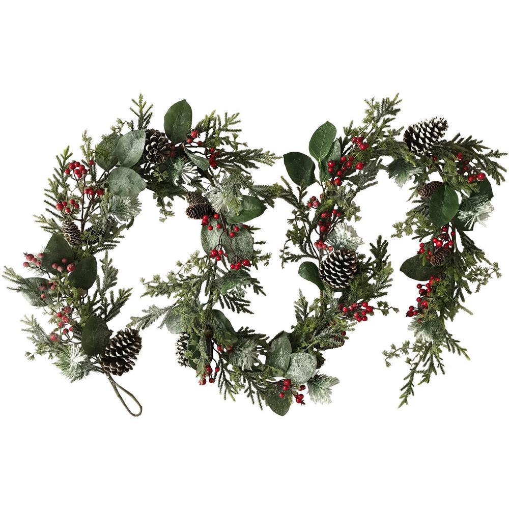 FHF 108" Garland - Lightly Frosted with Pinecones & Berries
