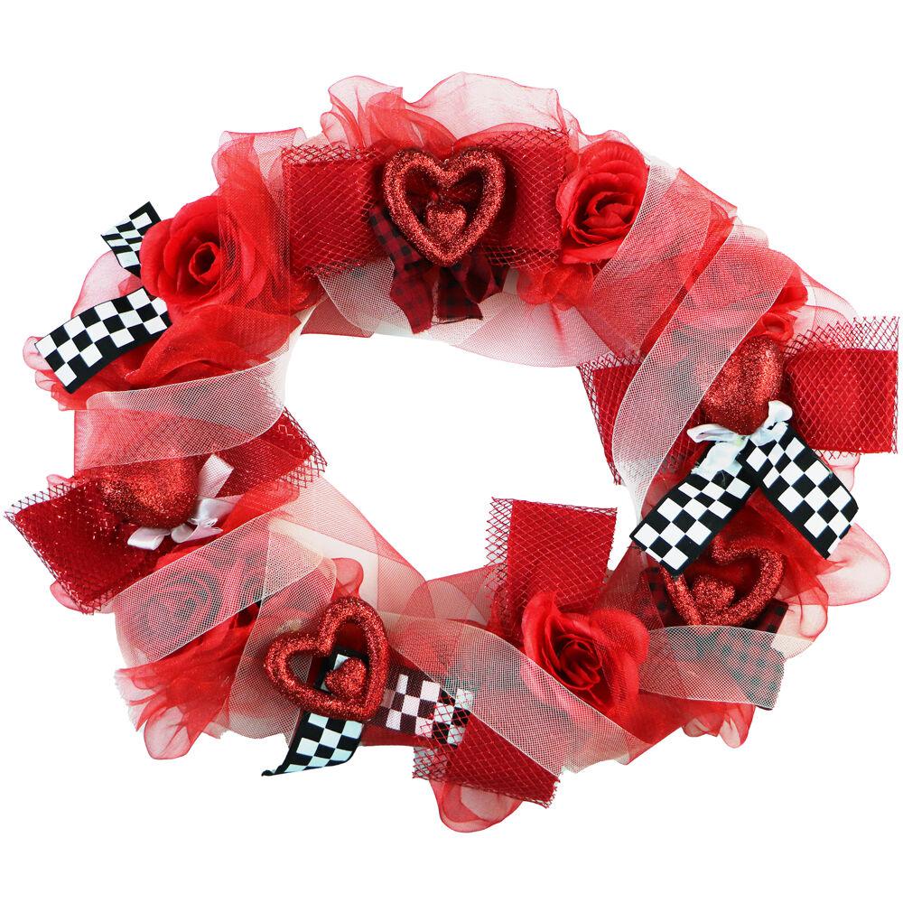 20" Valentine's Ribbon Wreath w/ Hearts & Bows