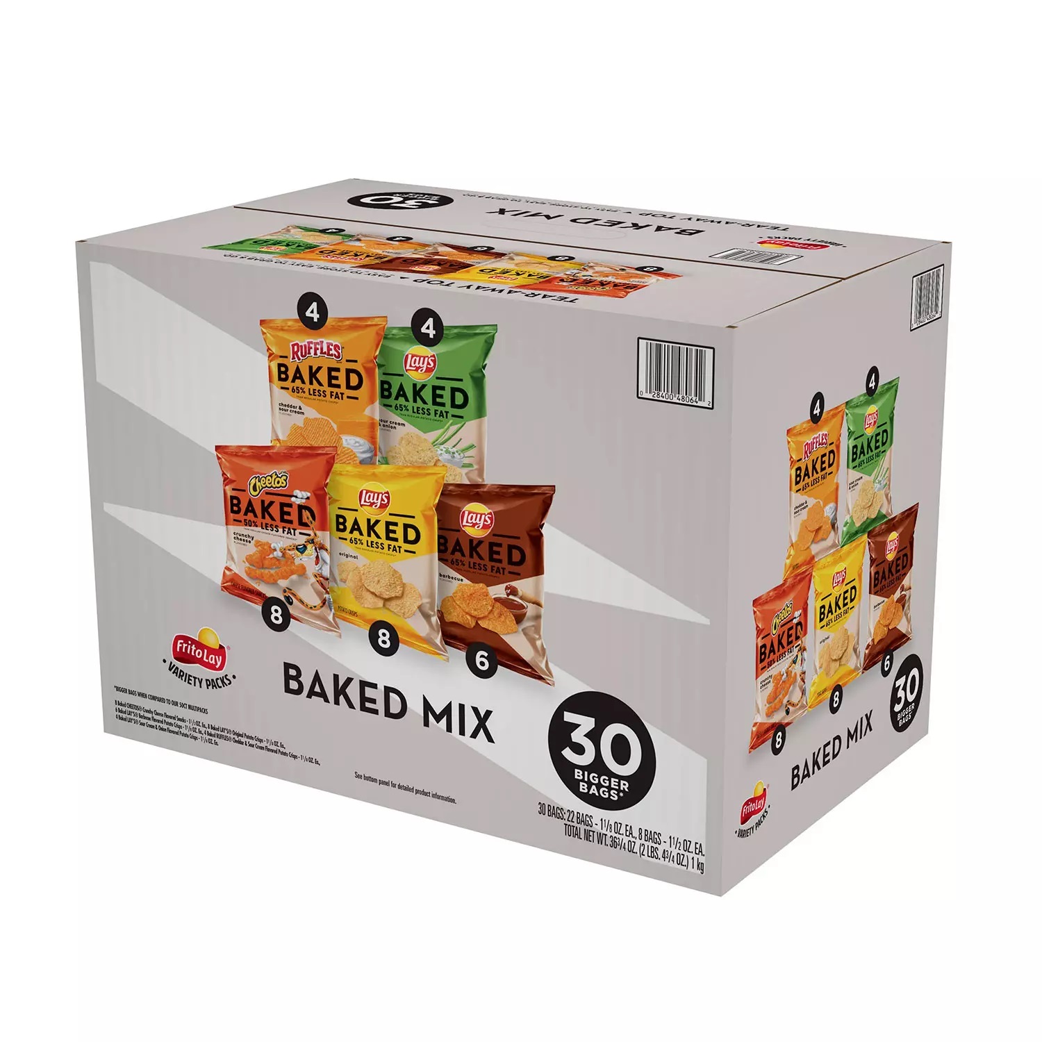 Baked Variety Pack, BBQ/Crunchy/Cheddar and Sour Cream/Classic/Sour Cream and Onion, 30/Box