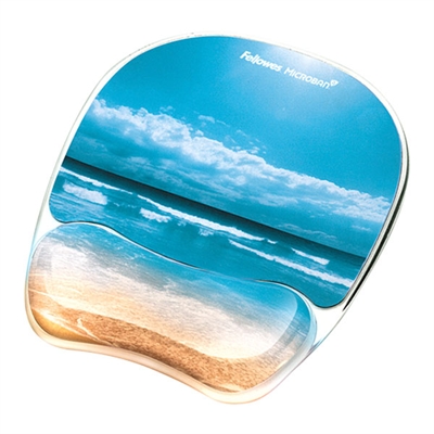 Fellowes Photo Gel Mouse Pad Wrist Rest with Microban - Sandy Beach - 9.25" x 7.88" x 0.88" Dimension - Multicolor - Rubber