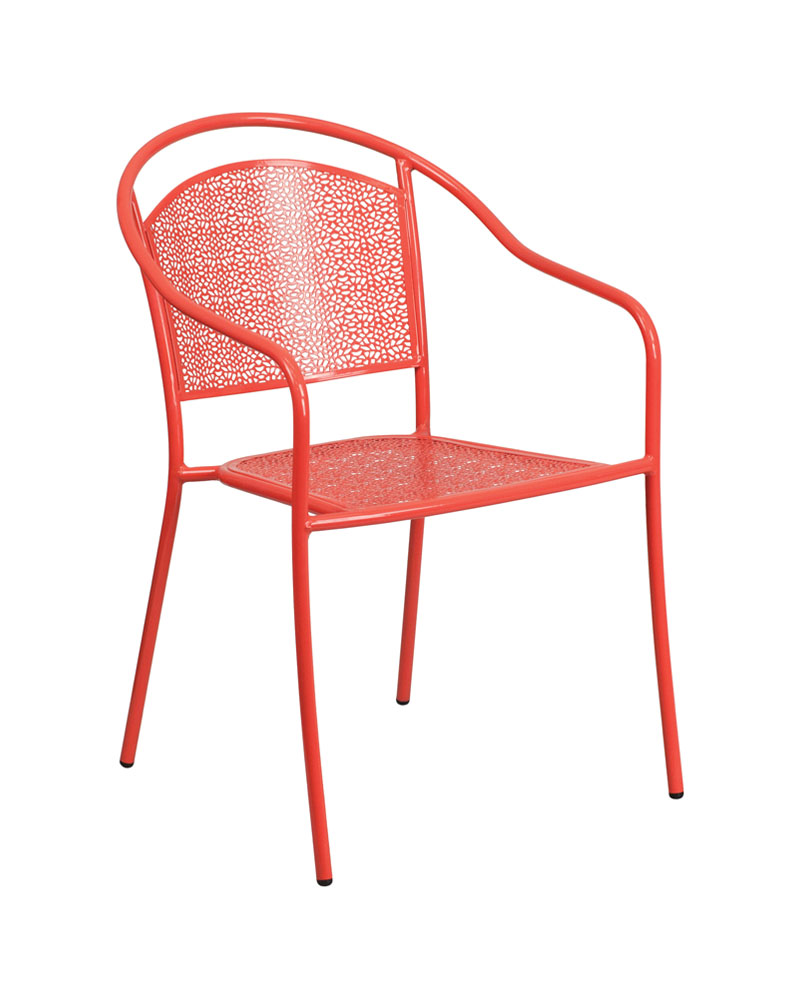 Commercial Grade Coral Indoor-Outdoor Steel Patio Arm Chair with Round Back