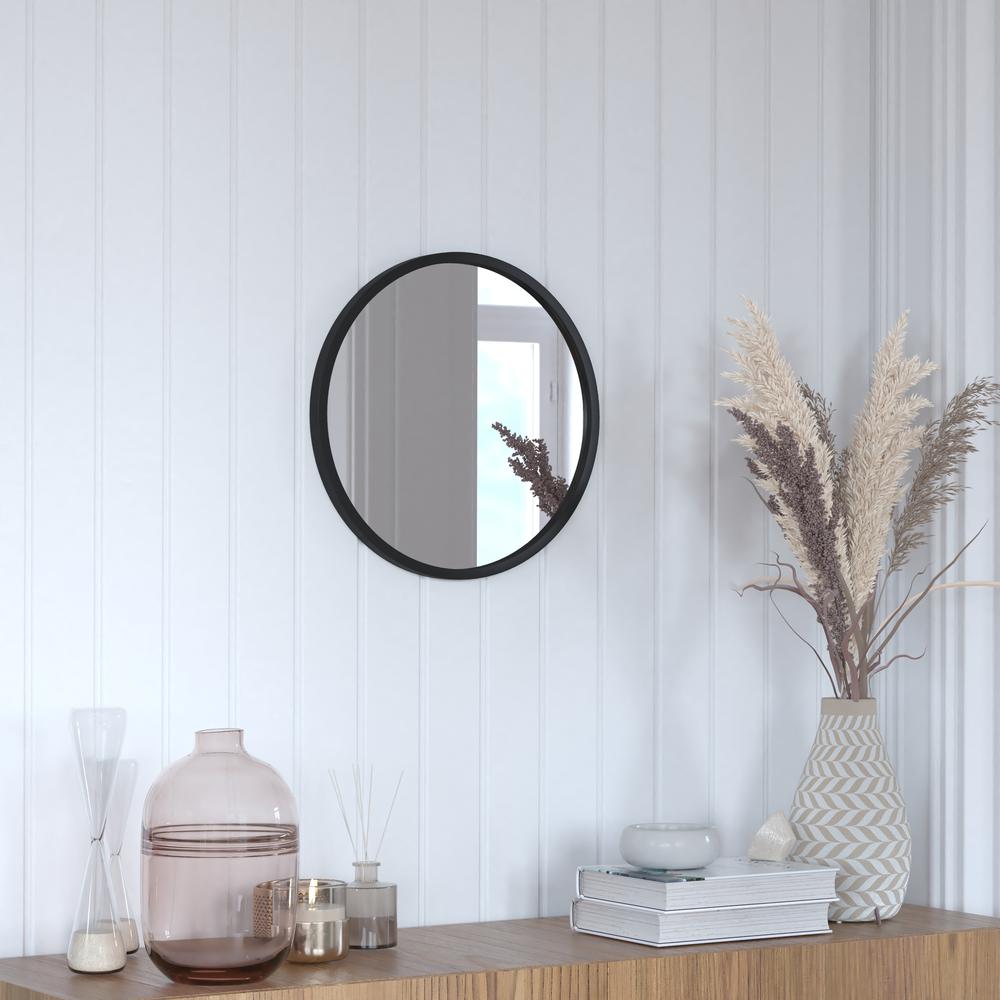 Julianne 16" Round Black Metal Framed Wall Mirror - Large Accent Mirror for Bathroom, Vanity, Entryway, Dining Room, & Living Ro