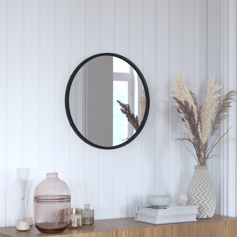 Julianne 20" Round Black Metal Framed Wall Mirror - Large Accent Mirror for Bathroom, Vanity, Entryway, Dining Room, & Living Ro