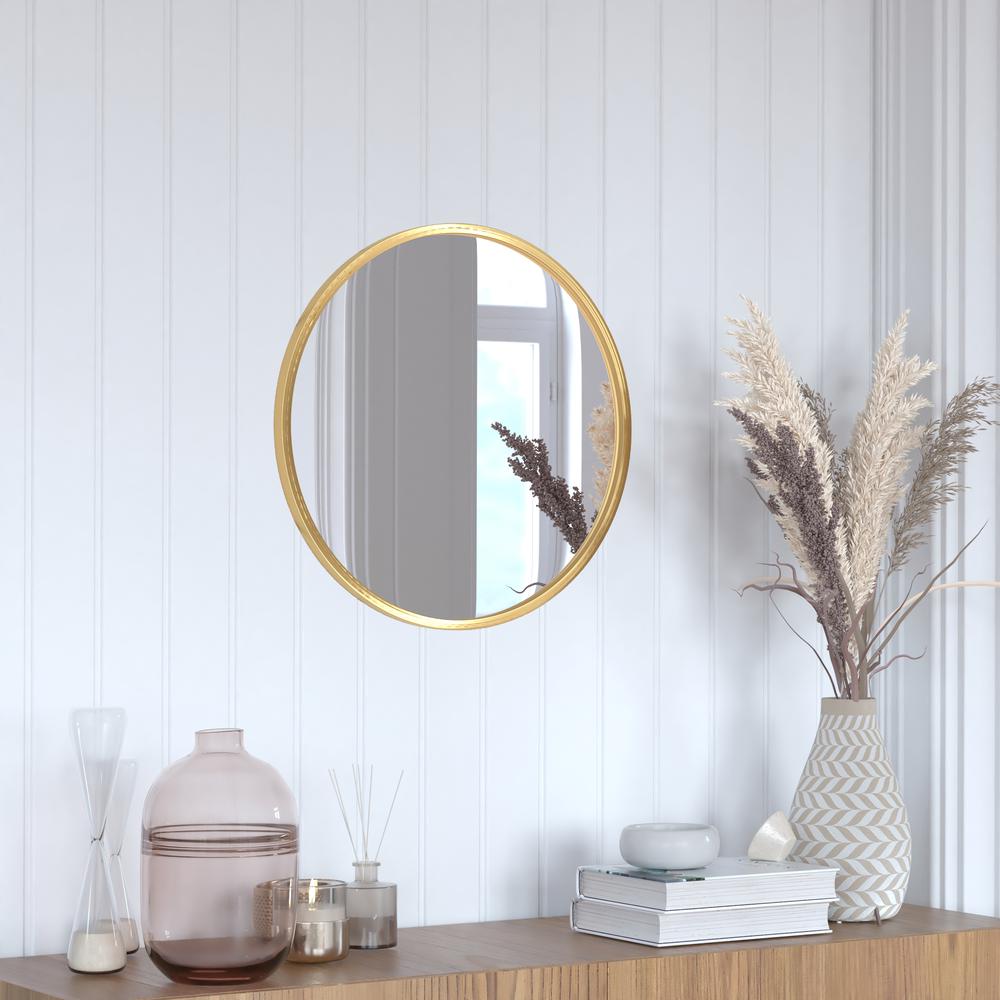 Julianne 20" Round Gold Metal Framed Wall Mirror - Large Accent Mirror for Bathroom, Vanity, Entryway, Dining Room, & Living Roo
