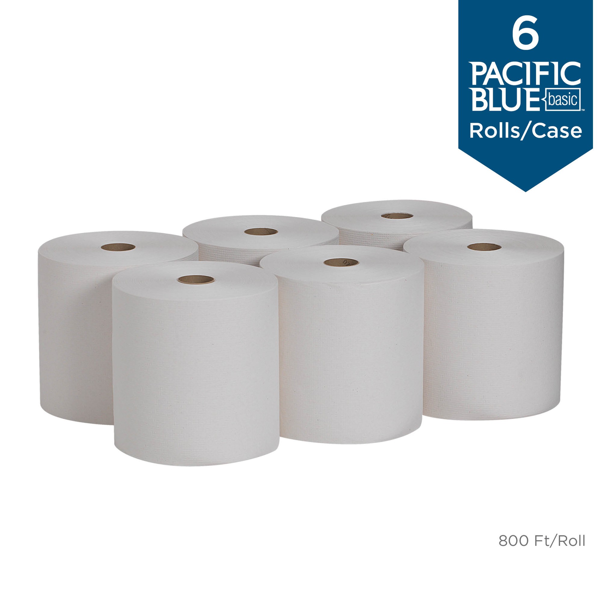 Nonperforated Paper Towel Rolls, 7 7/8 x 800ft, White, 6 Rolls/Carton