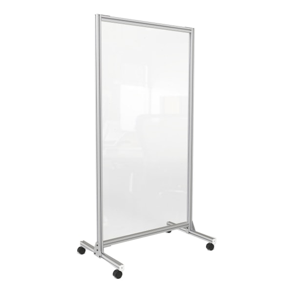 Acrylic Mobile Divider with Thermometer Access Cutout, 38.5" x 23.75" x 74.19", Clear