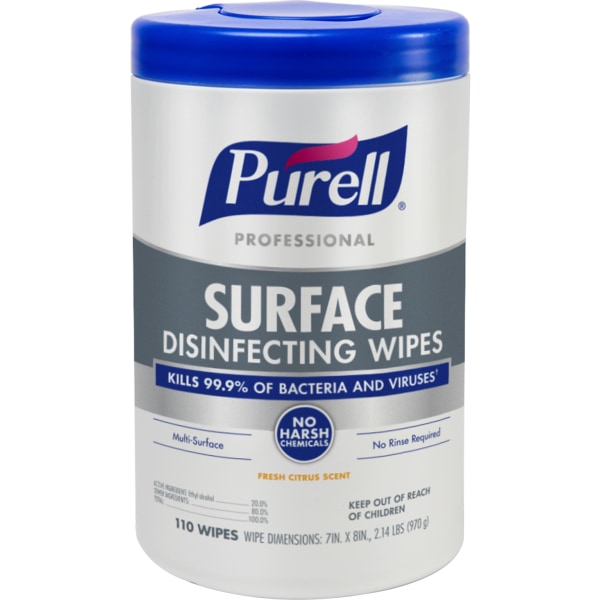 Professional Surface Disinfecting Wipes, 7 x 8, Fresh Citrus, 110/Canister, 6 Canister/Case