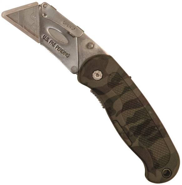 Sheffield 12131 Quick Change Lock Back Folding Utility Knife With Pocket Clip, 9 in L, Camouflage