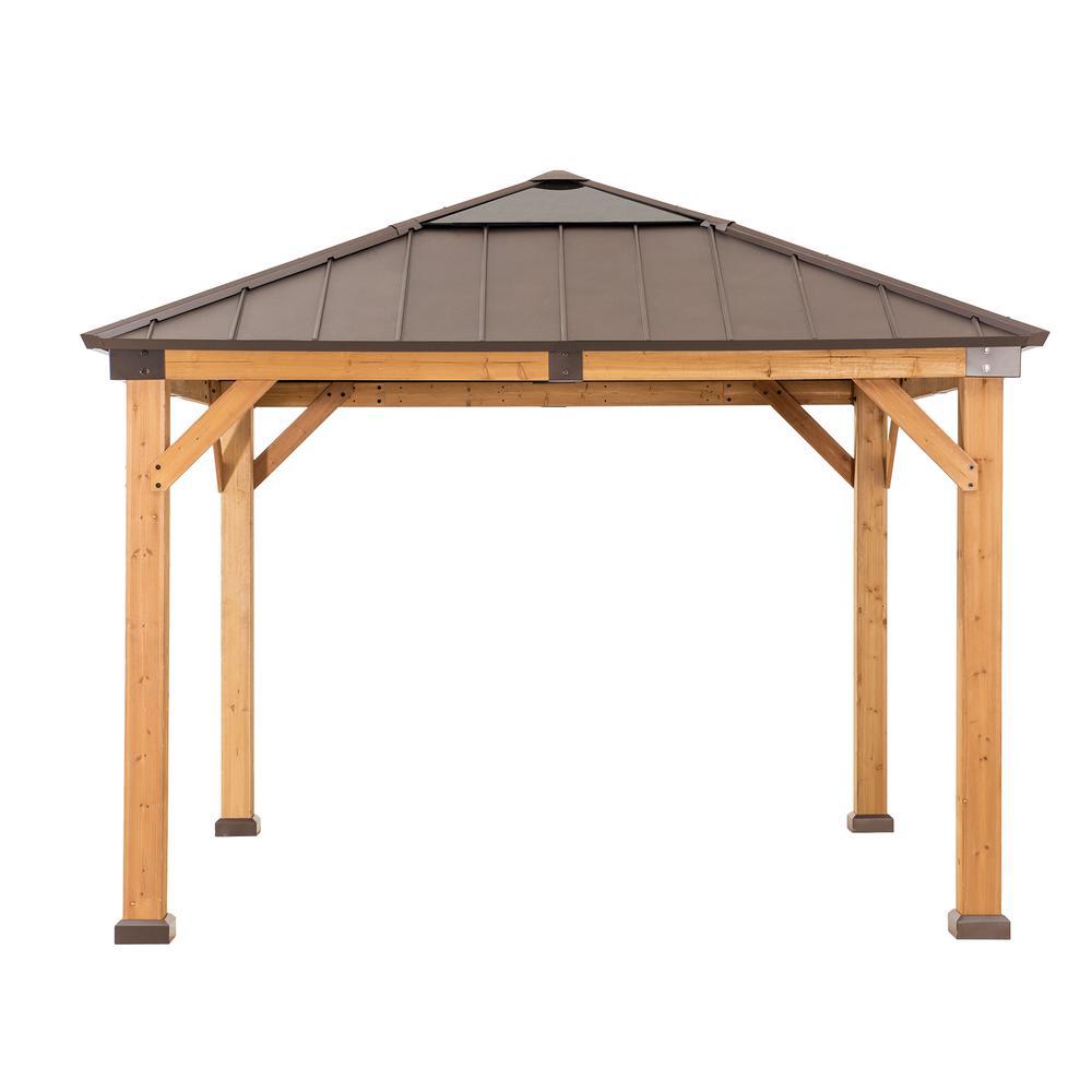 11 ft. x 11 ft. Cedar Framed Gazebo with Brown Steel and Polycarbonate Hip Roof Hardtop