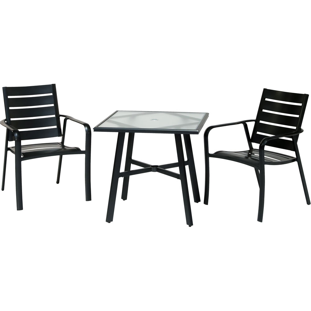 Cortino 3pc Dining Set: 2 Alum Slat Dining Chairs and 1 30" Sq Glass Tbl
