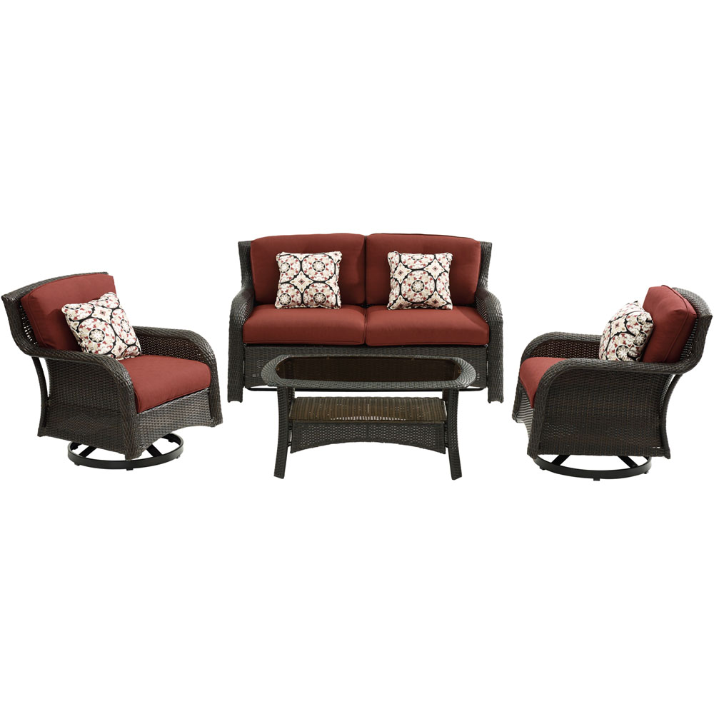 Strathmere4pc: Loveseat, 2 Swivel Gliders, Woven Coffee Table