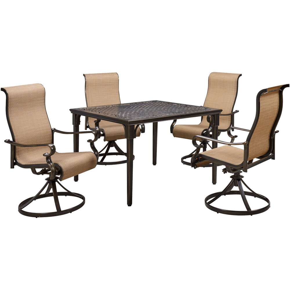 Brigantine5pc: 4 Sling Swivel Chairs and 42" Square Cast Table