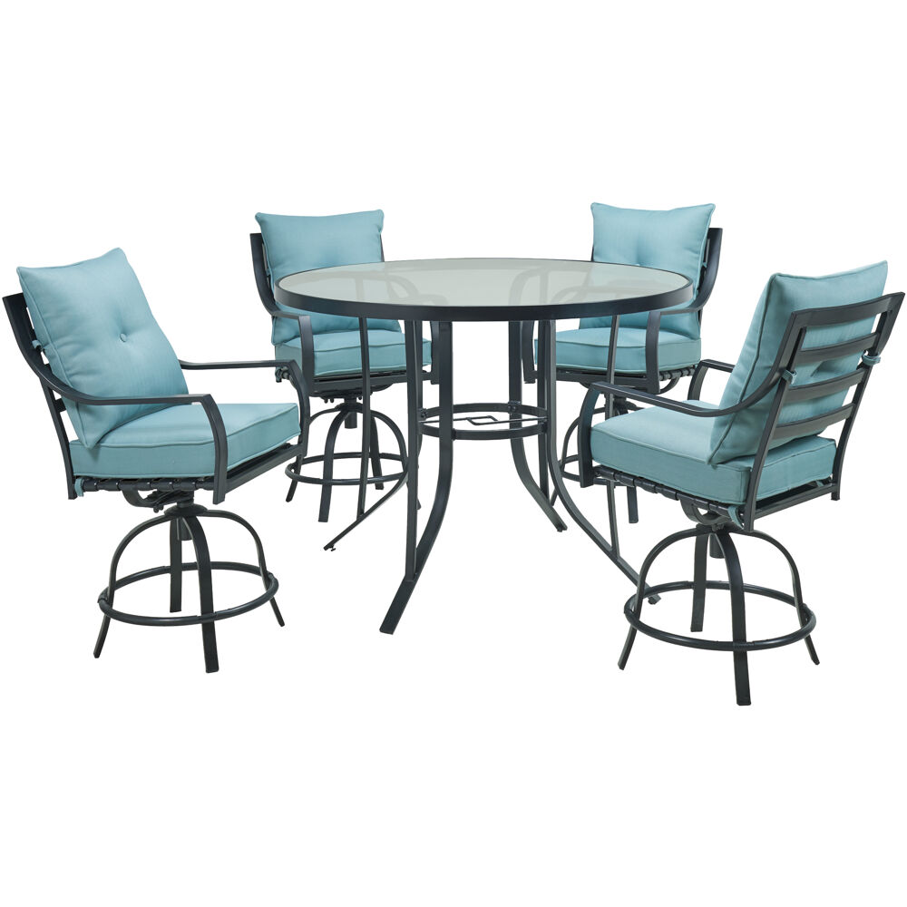 Lavallette5pc: 4 Swivel Bar Chairs and Bar Glass Table