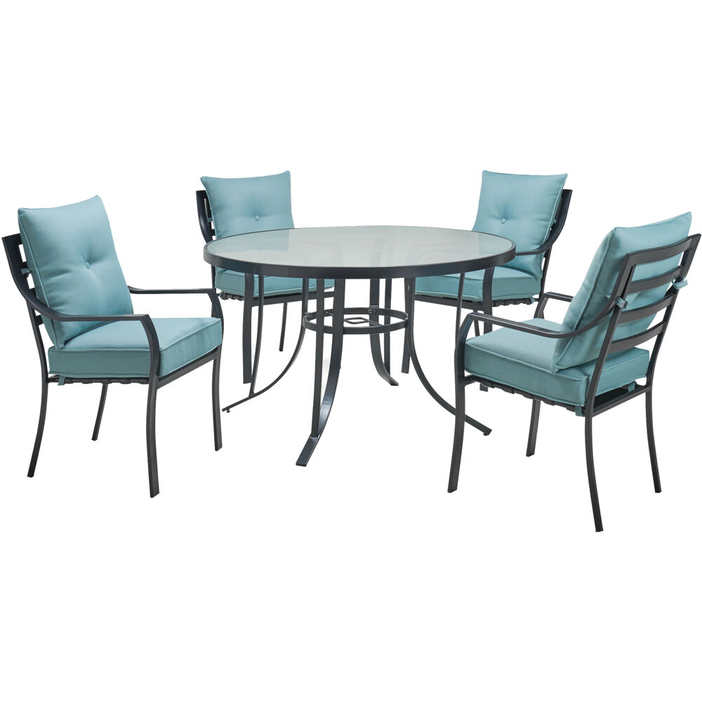 Lavallette5pc: 4 Dining Chairs and Round Glass Table