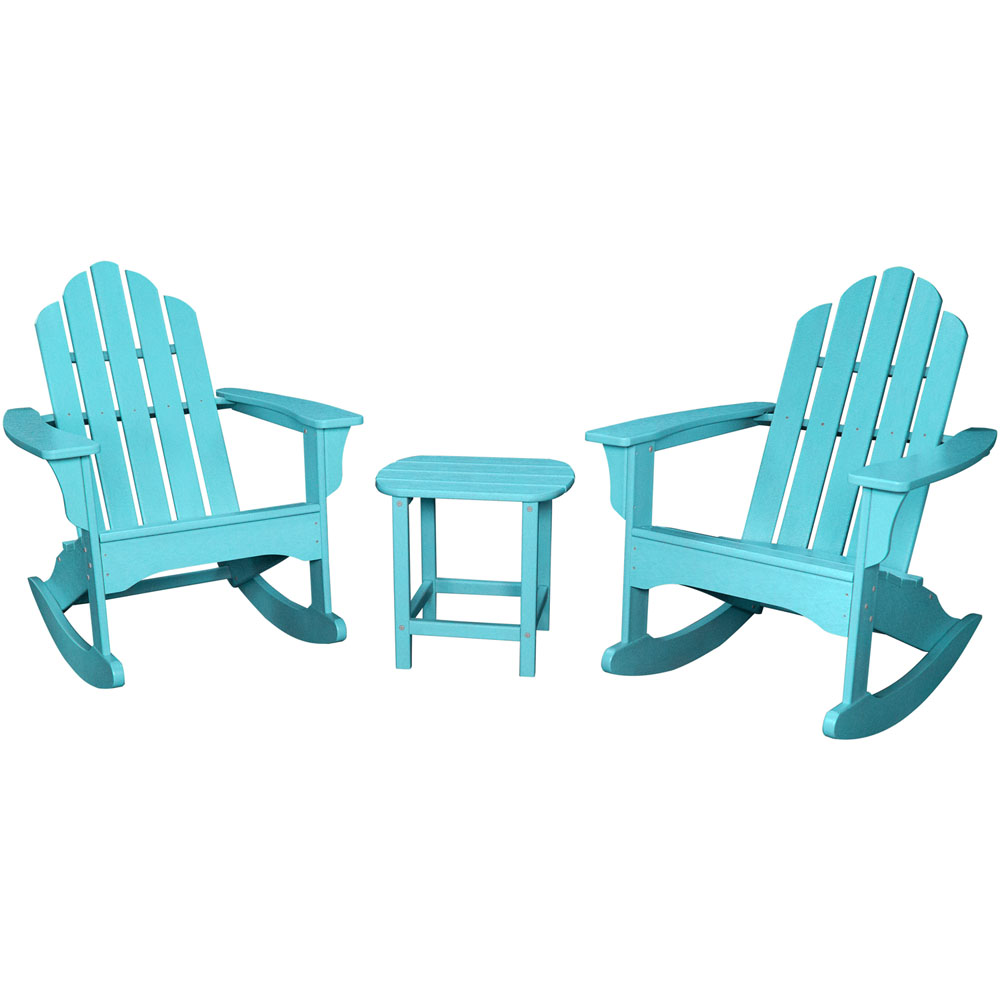 Hanover All-Weather 3pc Rocking Chair Set: 2 Ad.Chairs, 19"x15" Tbl