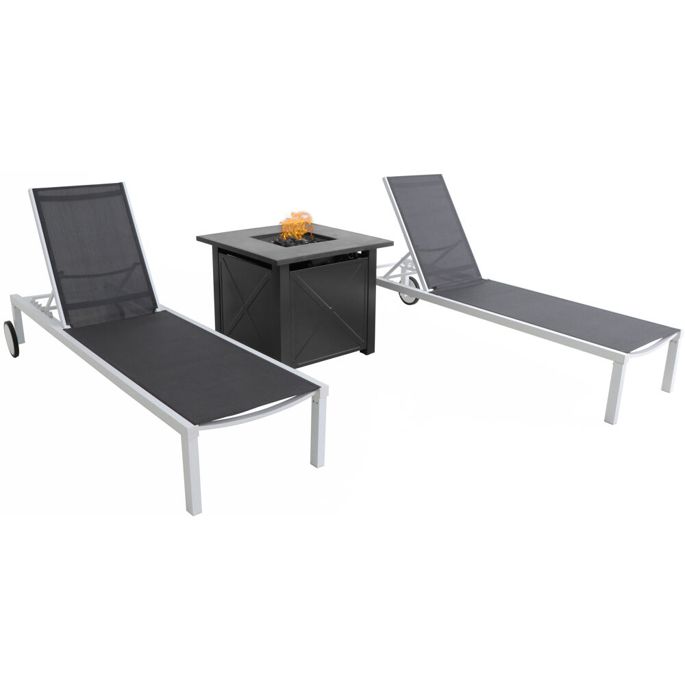 Windham 3pc Chaise Set: 2 Chaise Lounges and Tile Top Fire Pit
